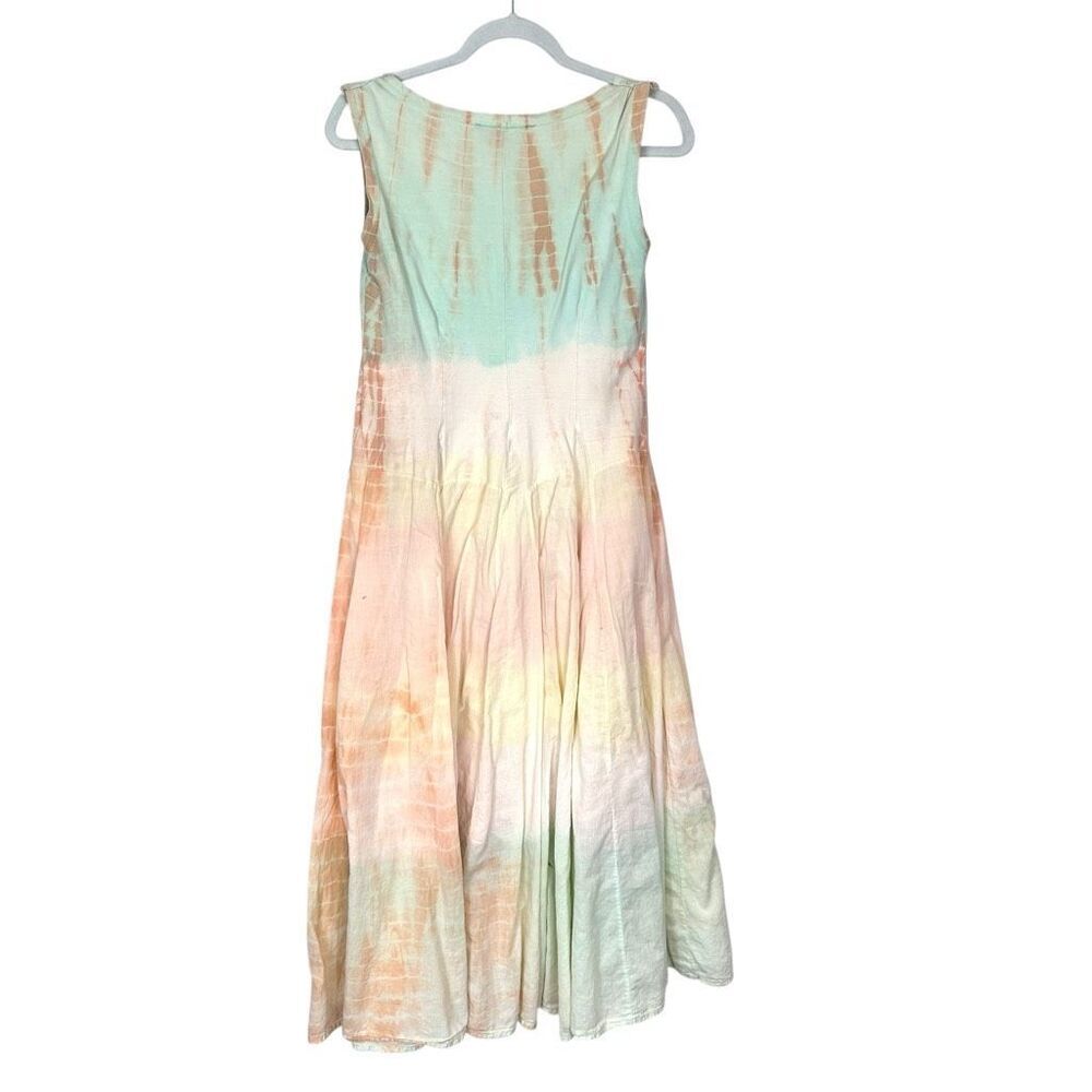 The Pyramid Collection Dress Vintage Small Peach Green Cotton Tie Dye Ombre Midi - Picture 3 of 16